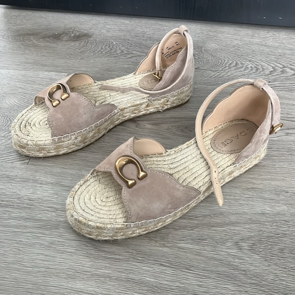 Coach Womens Dillon Tan Suede Ankle Strap Open Toe Platform Sandals - Picture 3 of 7